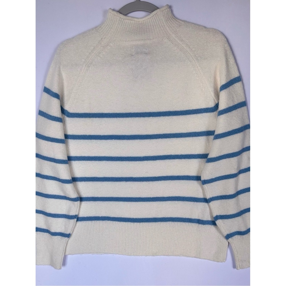 Eddie Bauer White Blue Striped Mock Neck Raglan Sleeve Sweater XS Oversized - Picture 3 of 6